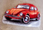 Tapis point noué volkswagen beetle rouge