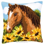 Coussin cheval dans les tournesol