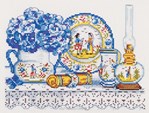 Faience et hortensias sur toile aida