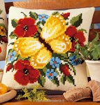 Coussin Fleurs et Papillon jaune