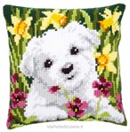 Coussin chiot fleuri