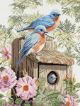 Garden blue birds sur toile Etamine 10.5 fils