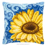 Coussin tournesol sur fond bleu