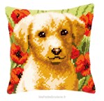 Coussin Labrador et Coquelicots