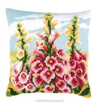 Coussin roses tremières