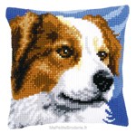 Coussin portait de chien bleu