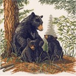 BLACK BEAR WITH CUBS sur toile Etamine 10.5 fils