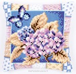 Coussin hortensia et papillon