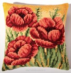 Coussin fleurs rouges