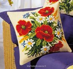 Coussin Coquelicots et Pâquerettes