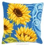 Coussin tournesols sur fond bleu