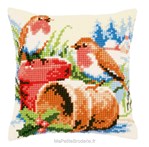 Coussin rouge gorge d'hiver