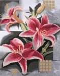 COMPOSITION OF PINK LILIES sur toile Etamine 10.5 fils