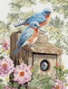 Garden blue birds sur toile Etamine 10.5 fils