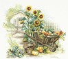 WHEELBARROW AND SUNFLOWERS sur toile Etamine 10.5 fils